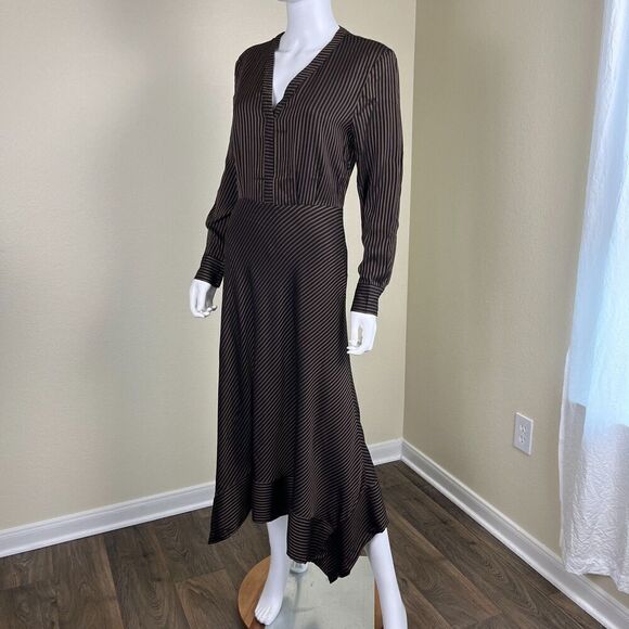 & Other Stories Womens Size 4  Stripe Satin Asymmetrical Handkerchief Midi Dress - Picture 7 of 16
